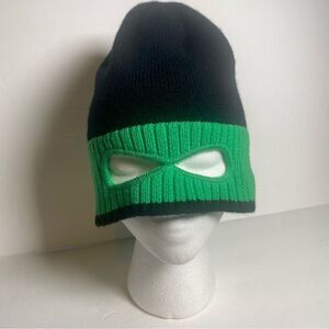 Turtle Fur Green and Black Knit Acrylic Hat With Eye Hole